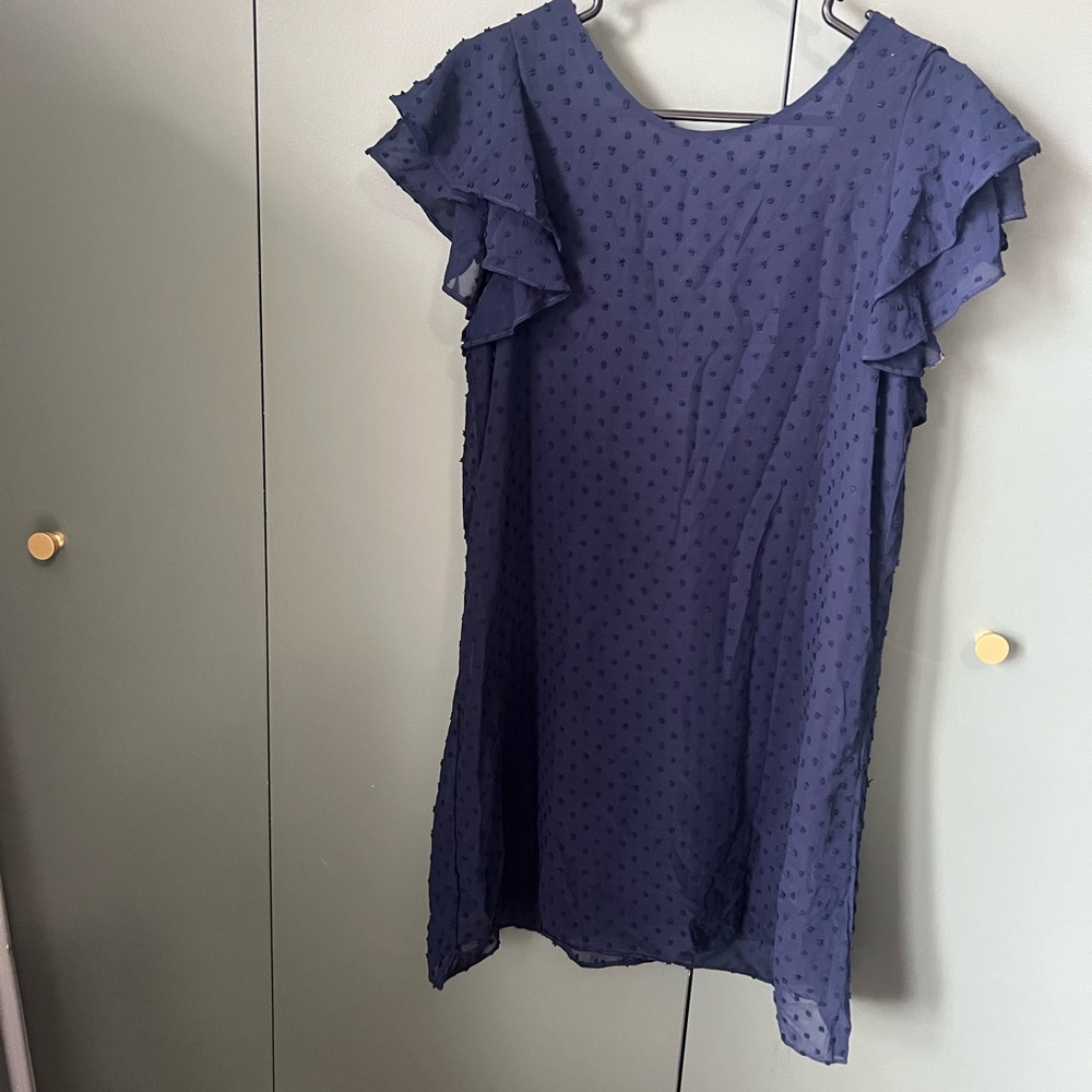 Navy Ruffle Sleeve Dress